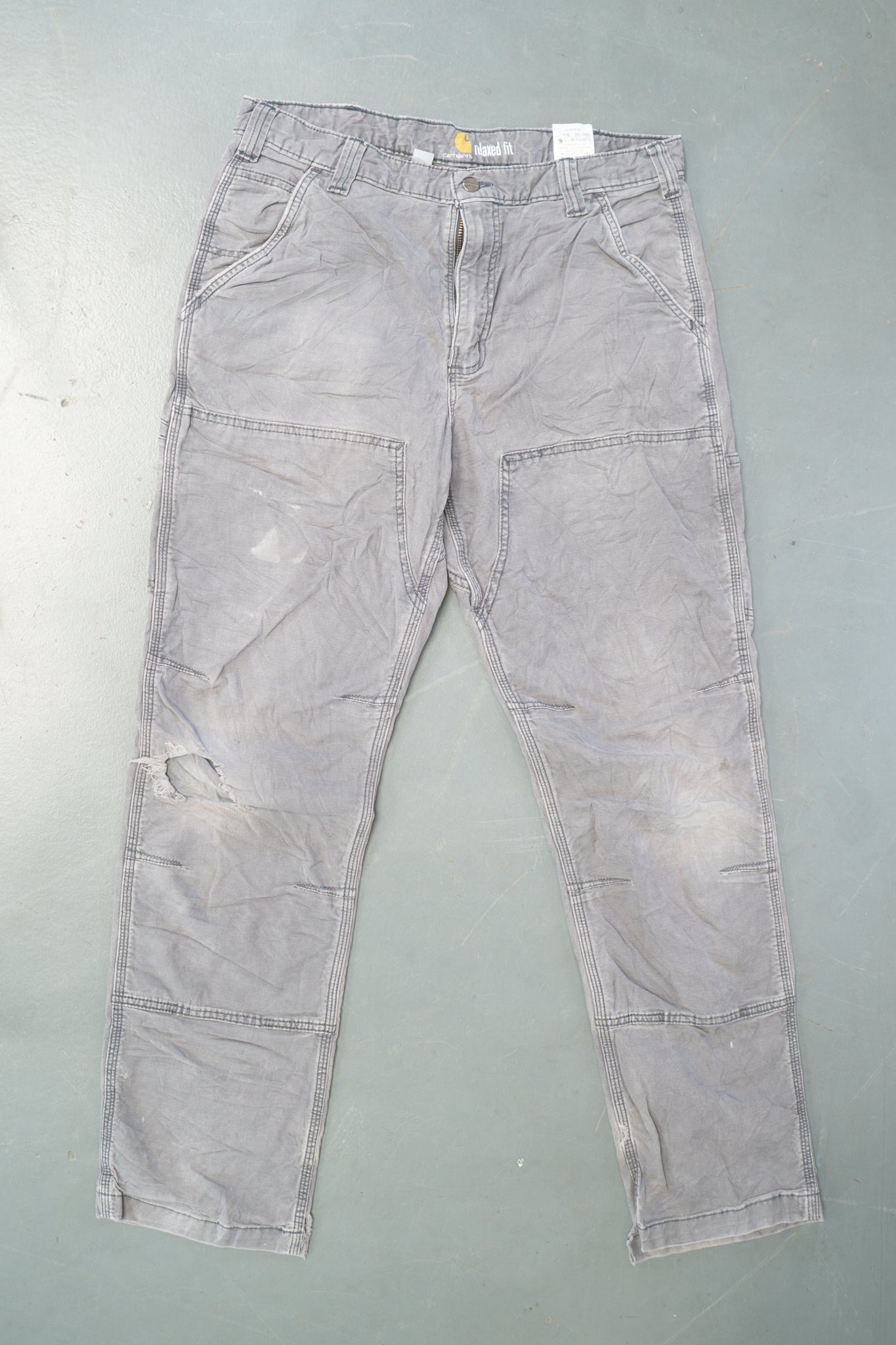 True Vintage Carhartt Carpenter Trousers - Double knee – Grey, w34,L32 Regular (1990s)