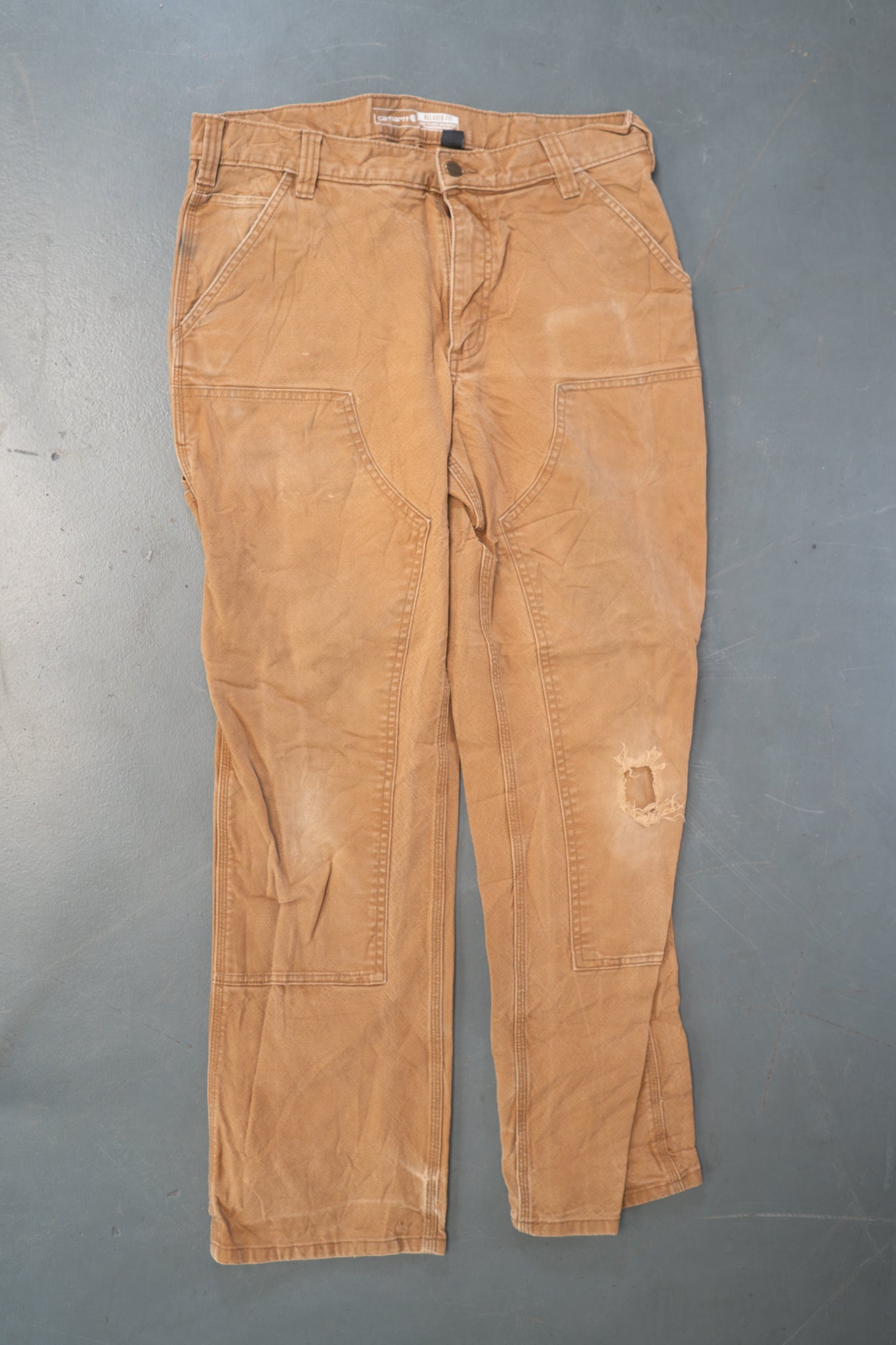 True Vintage Carhartt Carpenter Trousers - Double knee – Tan, w32,L30 Regular (1990s)