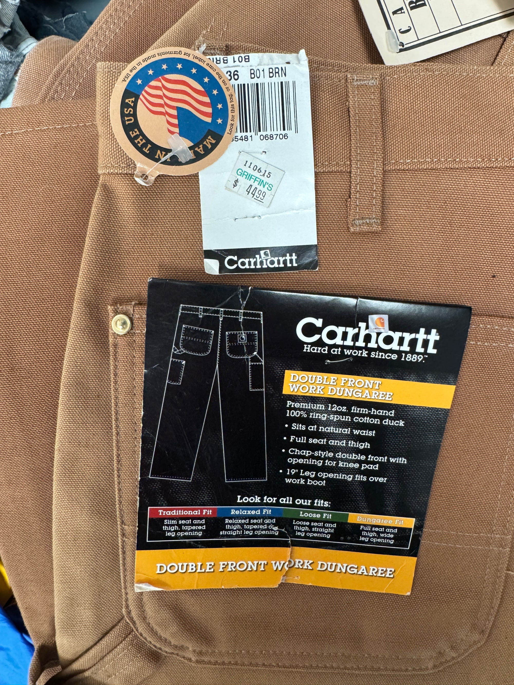 Mens Carhartt 1980s Deadstock Double Knee Trousers - Beige Duck - New